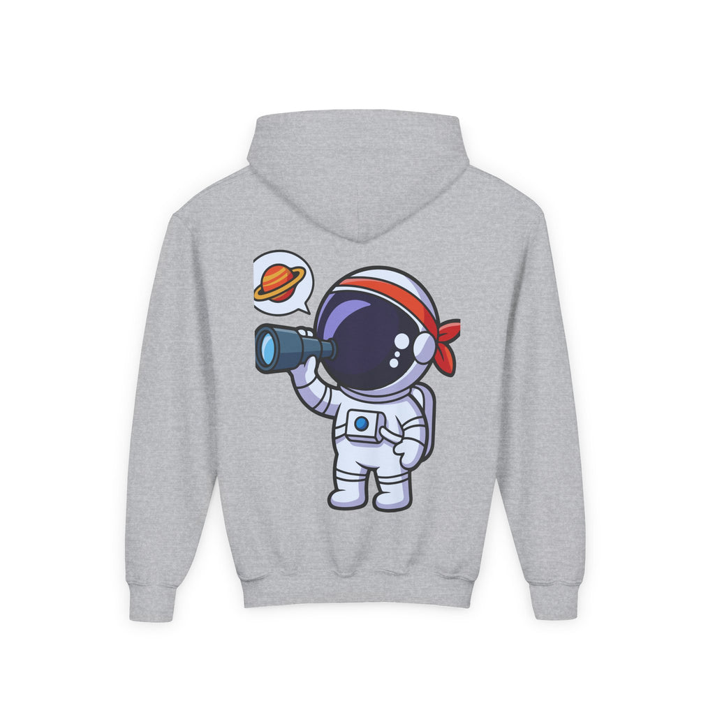 Youth Heavy Blend Hooded Sweatshirt with American Peace Sign and Astronaut Graphic