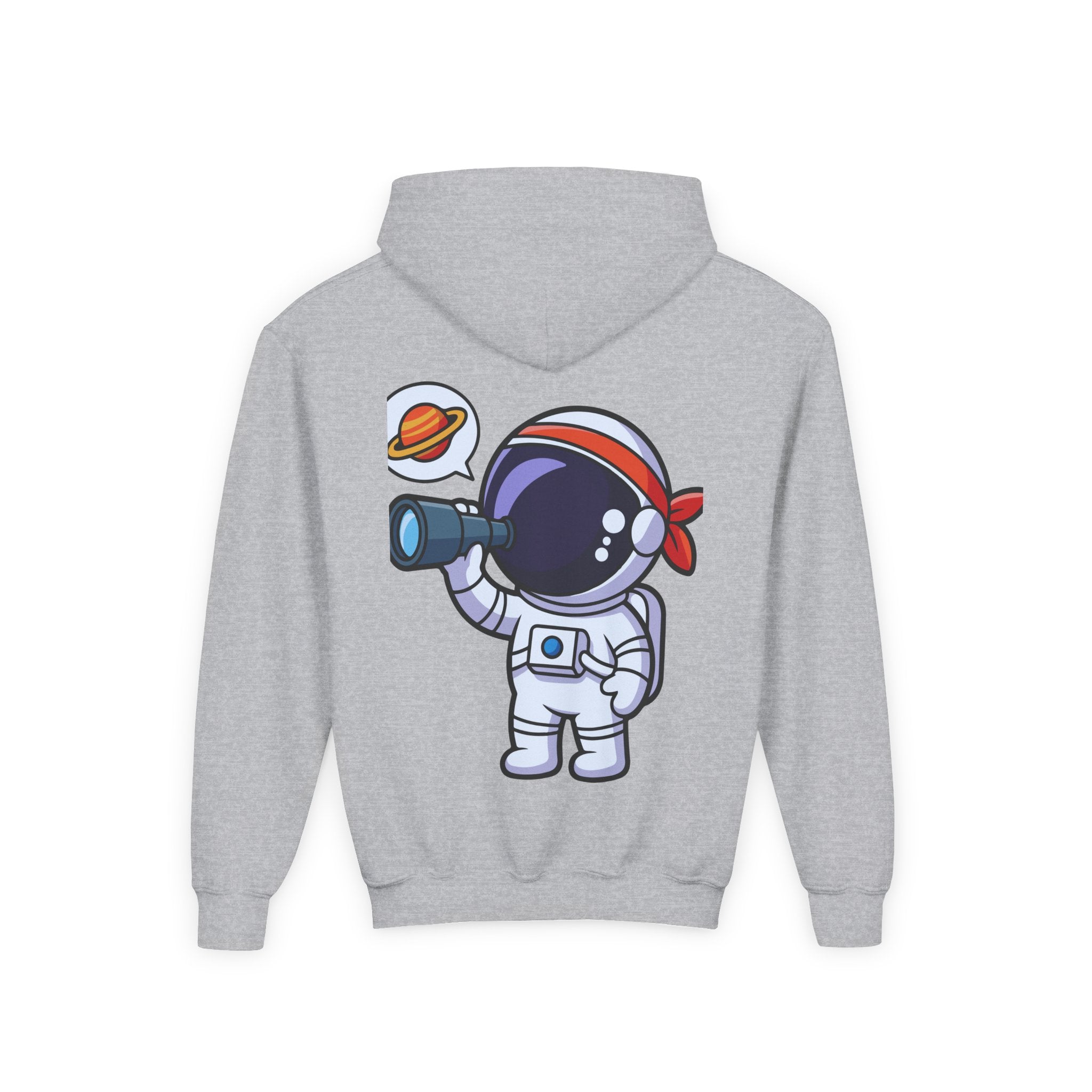 Youth Heavy Blend Hooded Sweatshirt with American Peace Sign and Astronaut Graphic