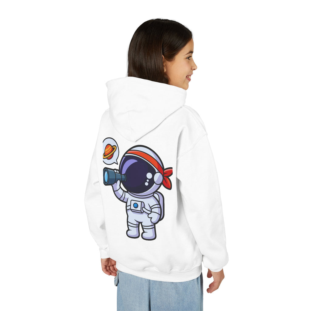 Youth Heavy Blend Hooded Sweatshirt with American Peace Sign and Astronaut Graphic