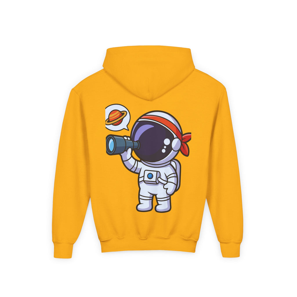 Youth Heavy Blend Hooded Sweatshirt with American Peace Sign and Astronaut Graphic