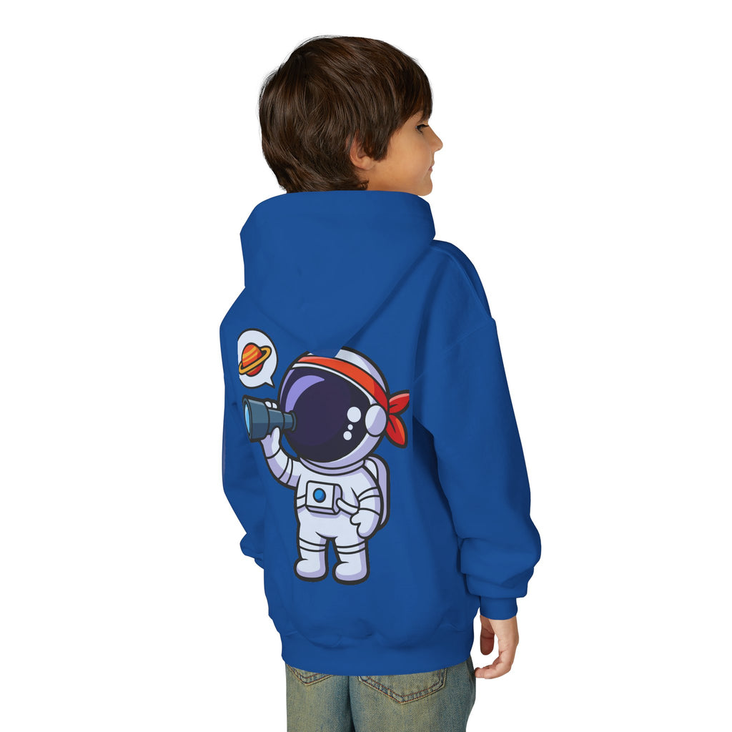 Youth Heavy Blend Hooded Sweatshirt with American Peace Sign and Astronaut Graphic