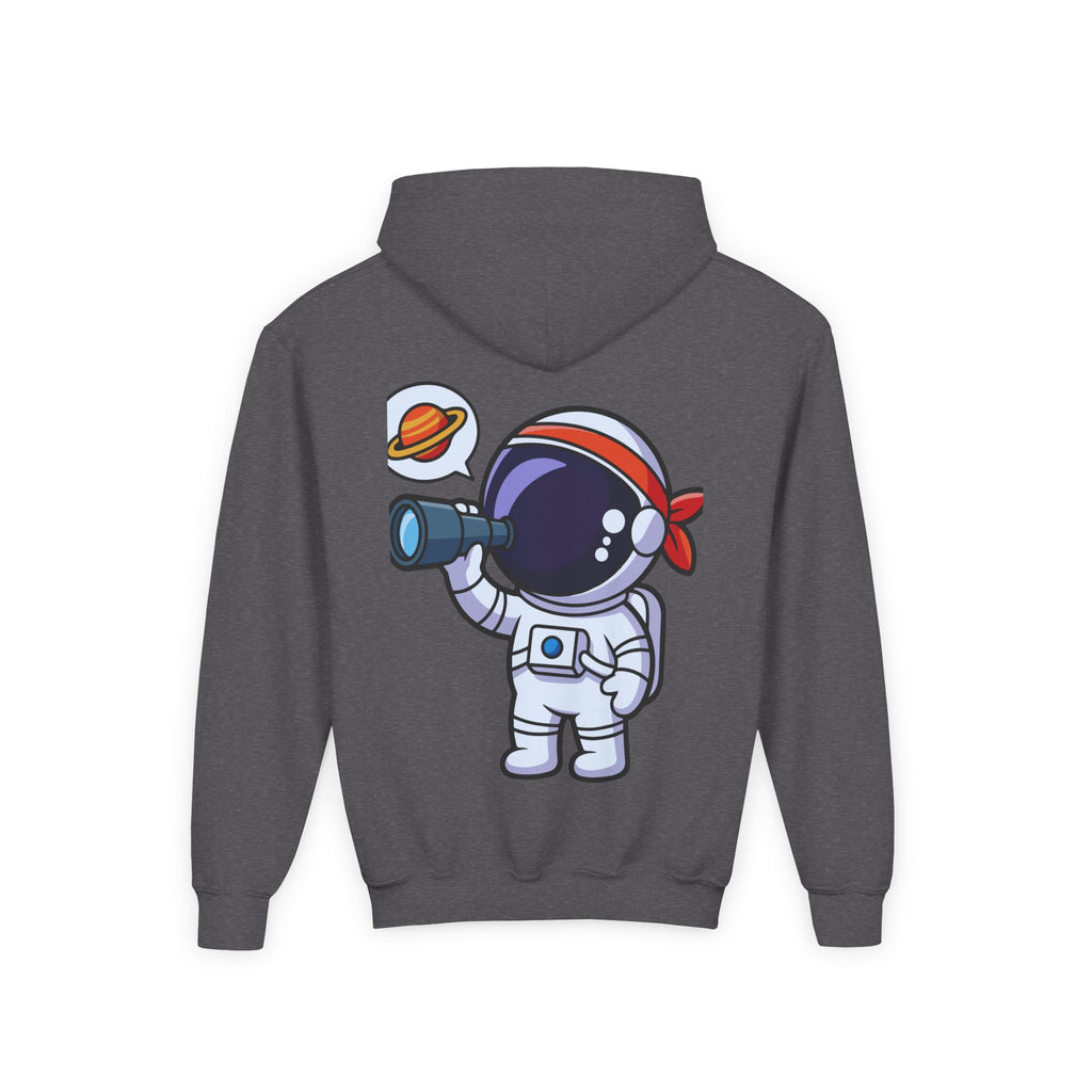 Youth Heavy Blend Hooded Sweatshirt with American Peace Sign and Astronaut Graphic