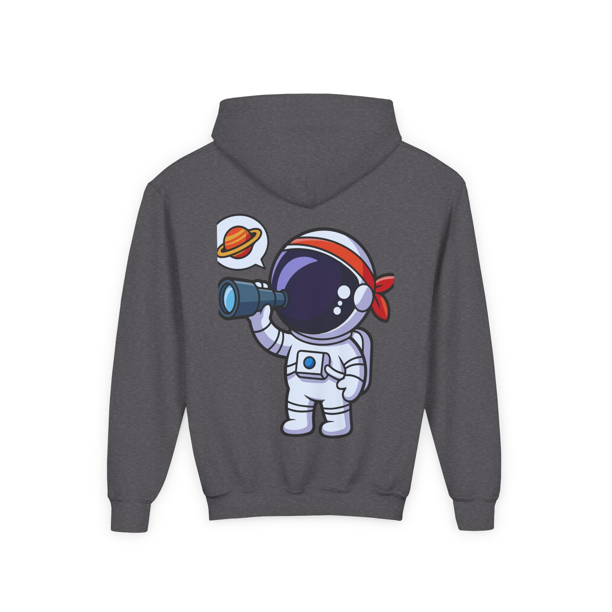 Youth Heavy Blend Hooded Sweatshirt with American Peace Sign and Astronaut Graphic