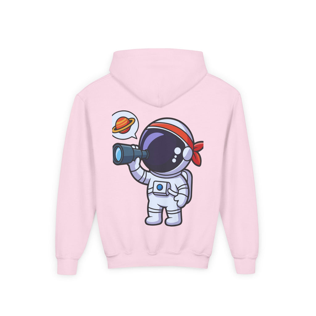 Youth Heavy Blend Hooded Sweatshirt with American Peace Sign and Astronaut Graphic