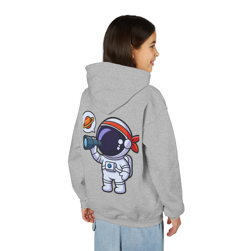 Youth Heavy Blend Hooded Sweatshirt with American Peace Sign and Astronaut Graphic