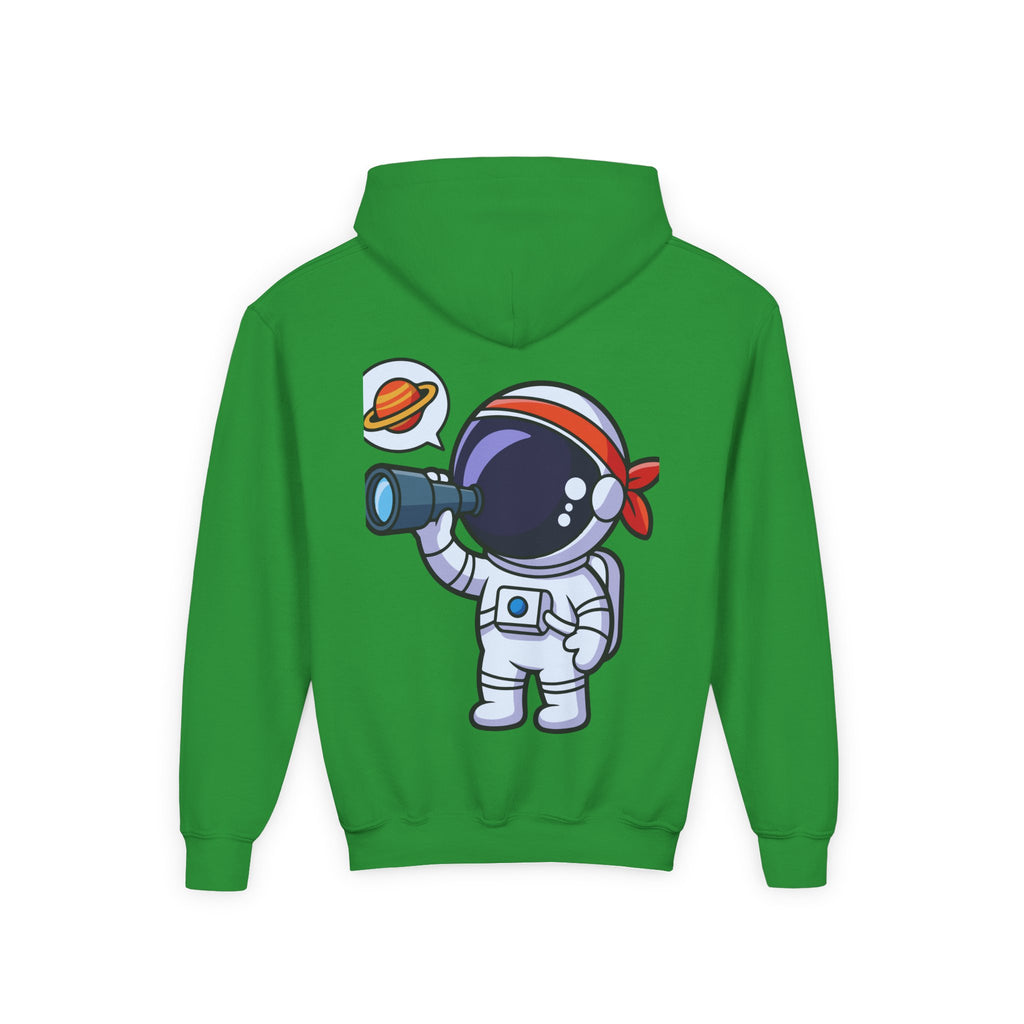 Youth Heavy Blend Hooded Sweatshirt with American Peace Sign and Astronaut Graphic