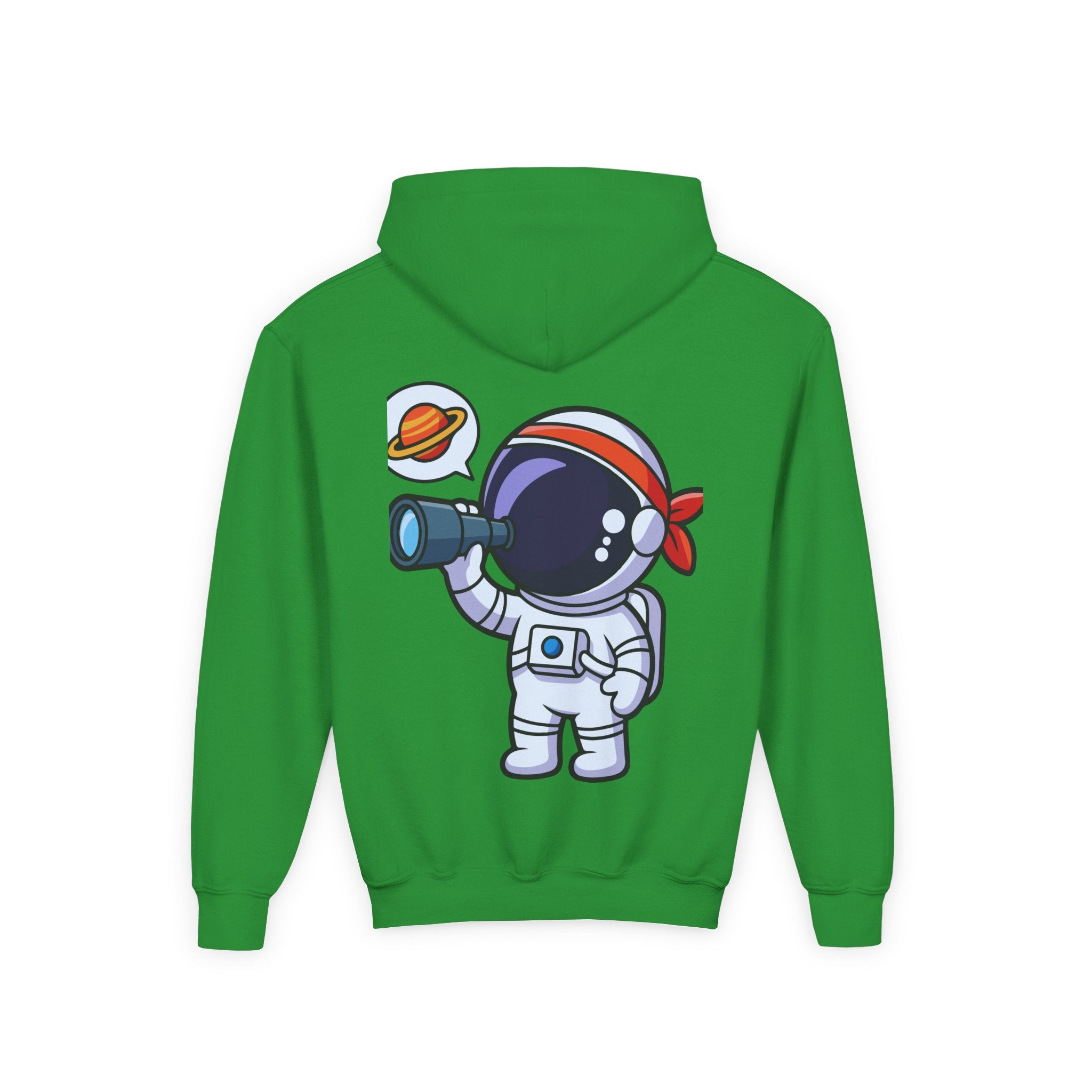 Youth Heavy Blend Hooded Sweatshirt with American Peace Sign and Astronaut Graphic
