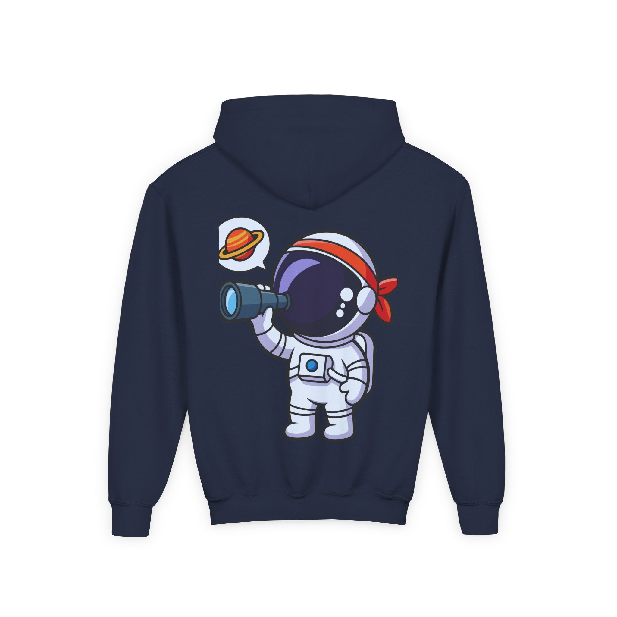 Youth Heavy Blend Hooded Sweatshirt with American Peace Sign and Astronaut Graphic