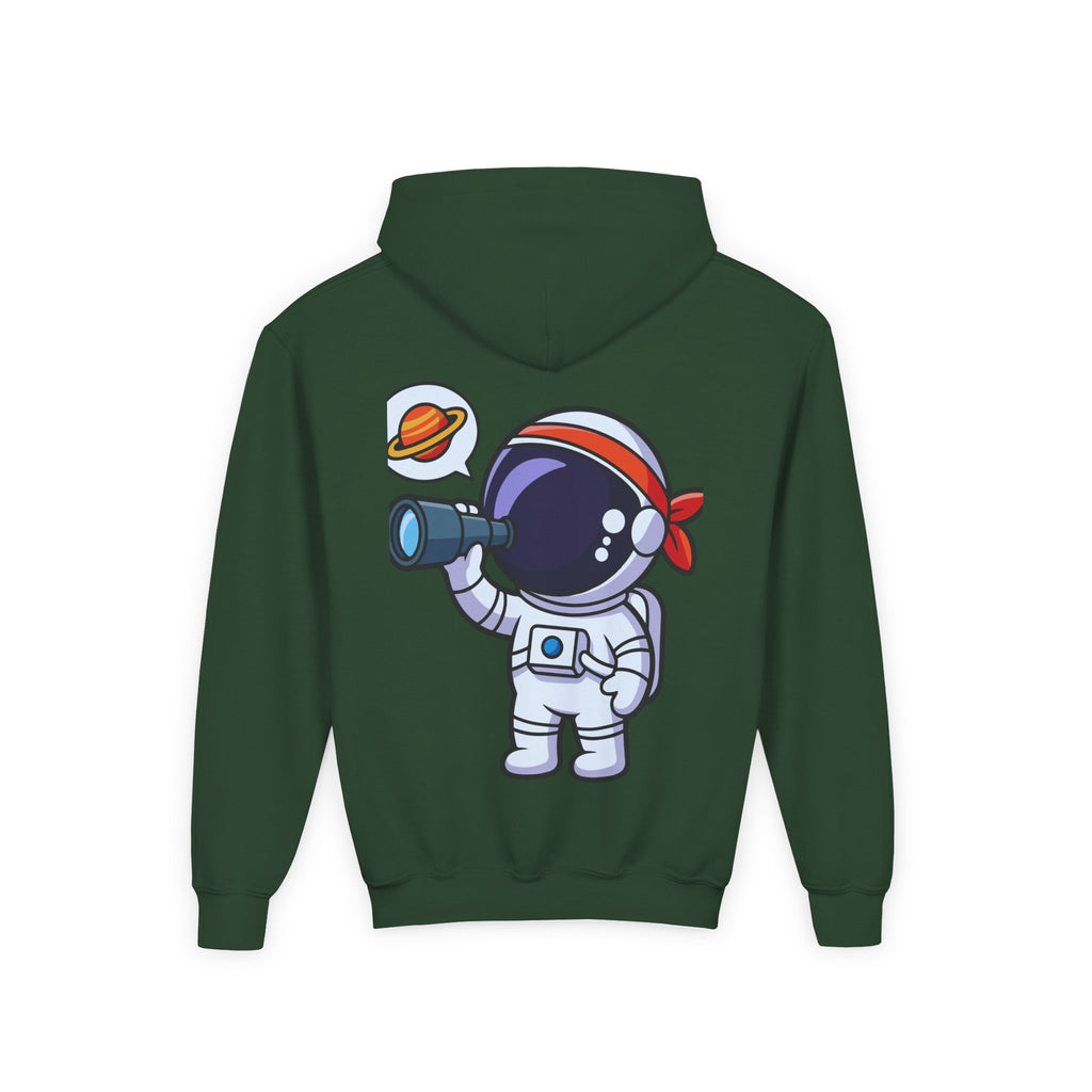 Youth Heavy Blend Hooded Sweatshirt with American Peace Sign and Astronaut Graphic