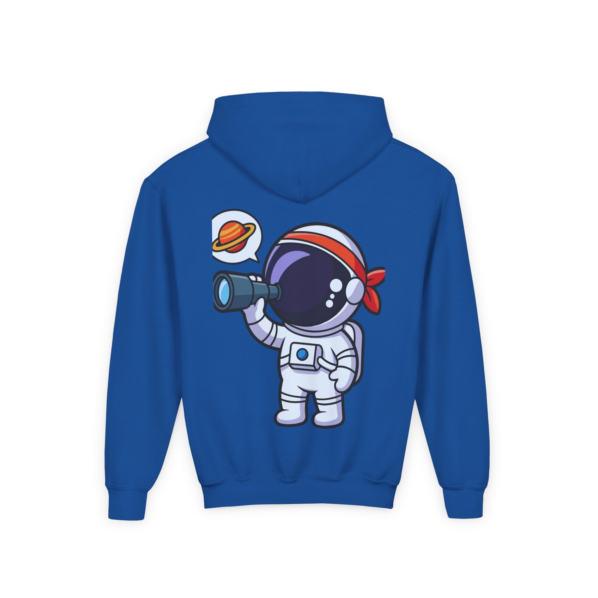 Youth Heavy Blend Hooded Sweatshirt with American Peace Sign and Astronaut Graphic