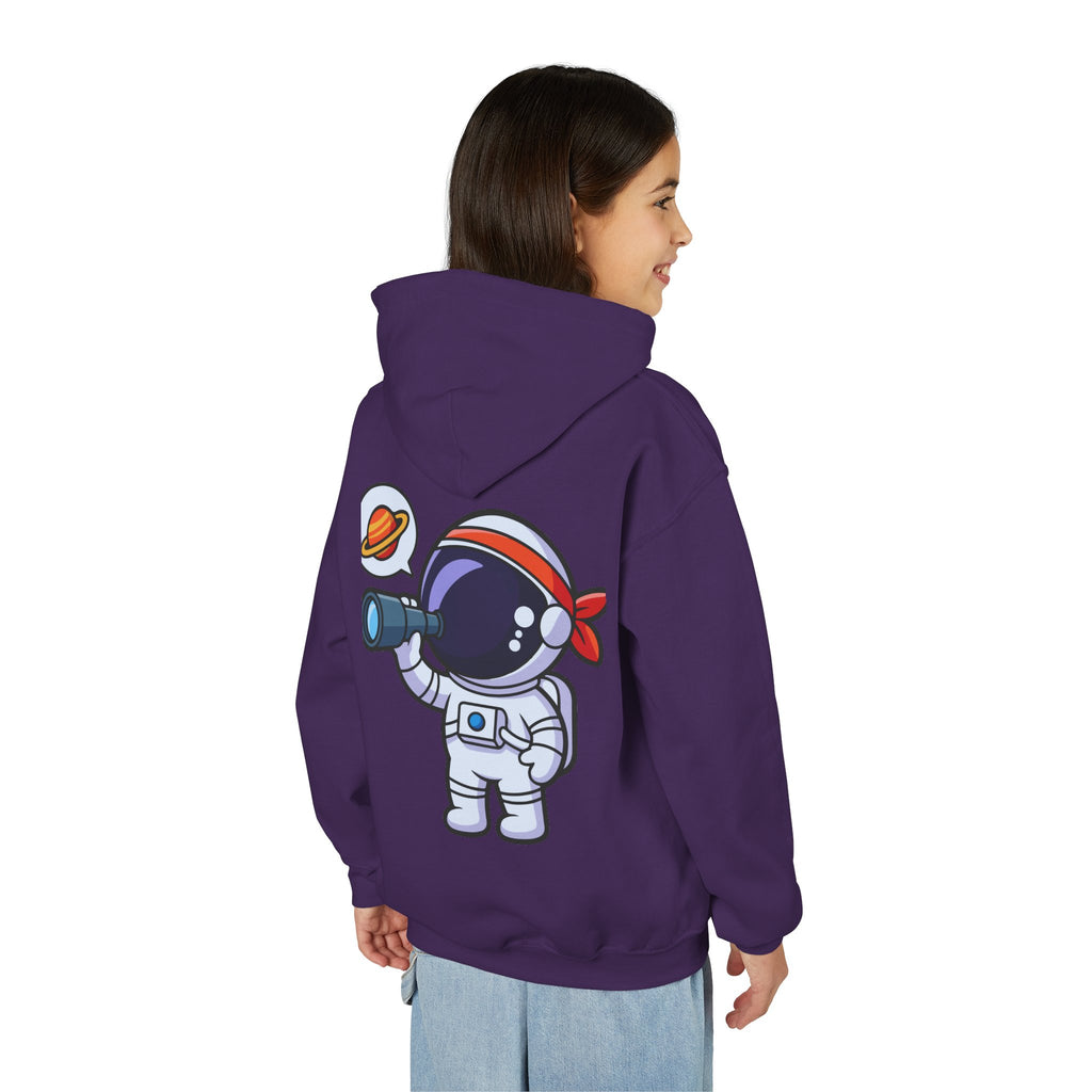 Youth Heavy Blend Hooded Sweatshirt with American Peace Sign and Astronaut Graphic
