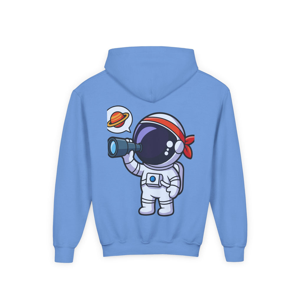 Youth Heavy Blend Hooded Sweatshirt with American Peace Sign and Astronaut Graphic