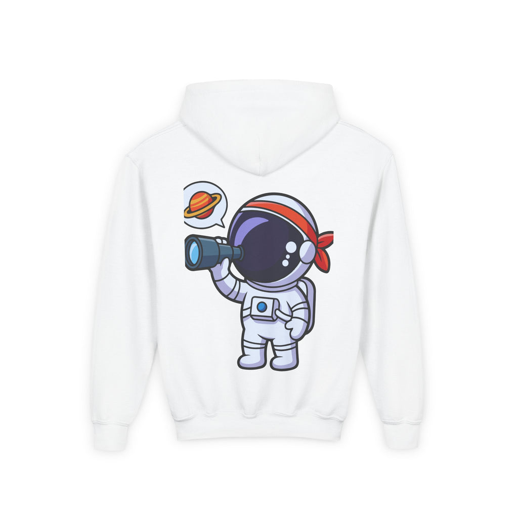 Youth Heavy Blend Hooded Sweatshirt with American Peace Sign and Astronaut Graphic