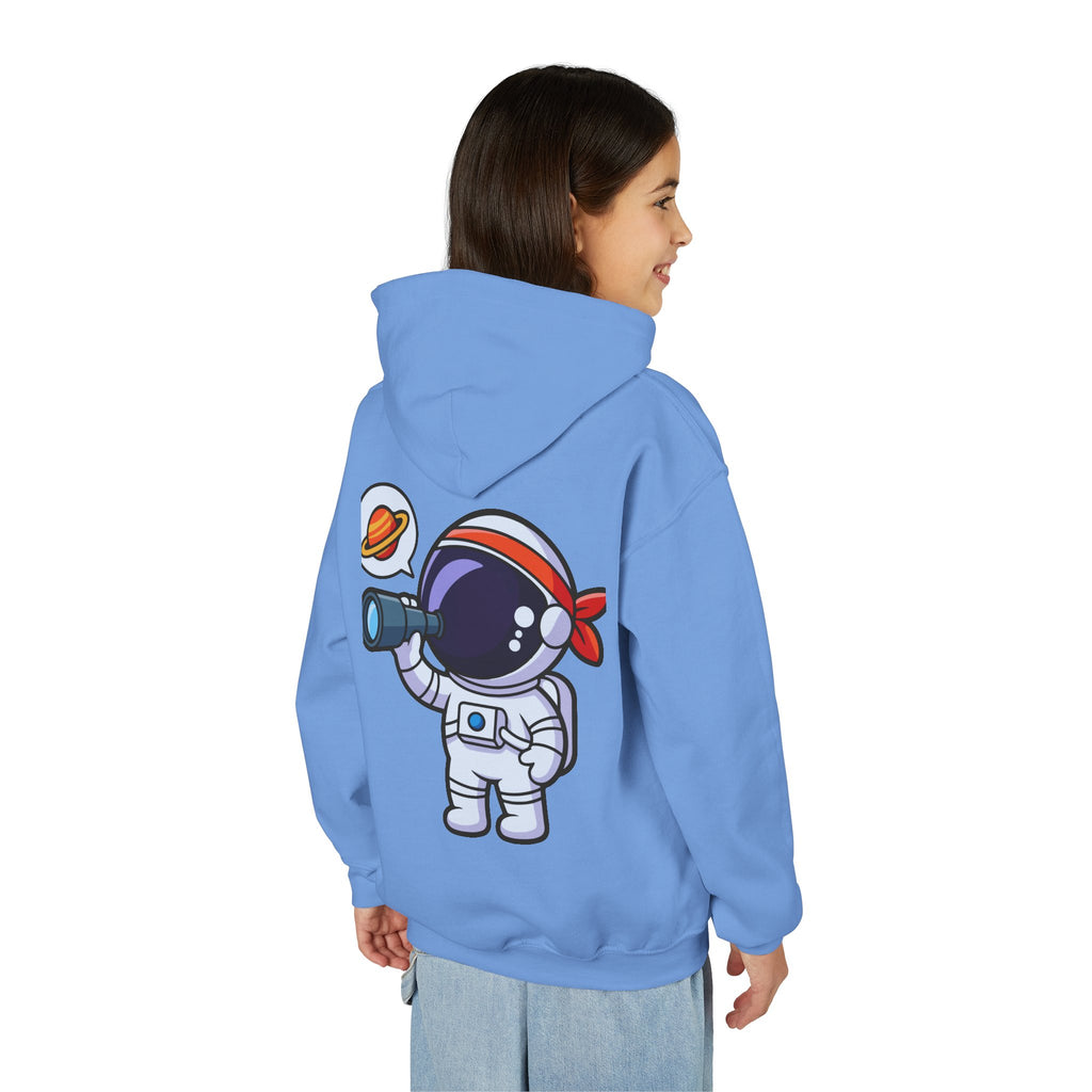 Youth Heavy Blend Hooded Sweatshirt with American Peace Sign and Astronaut Graphic