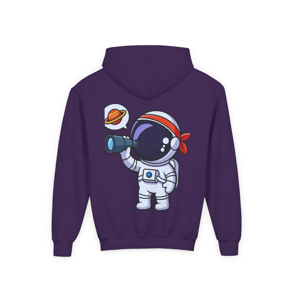 Youth Heavy Blend Hooded Sweatshirt with American Peace Sign and Astronaut Graphic