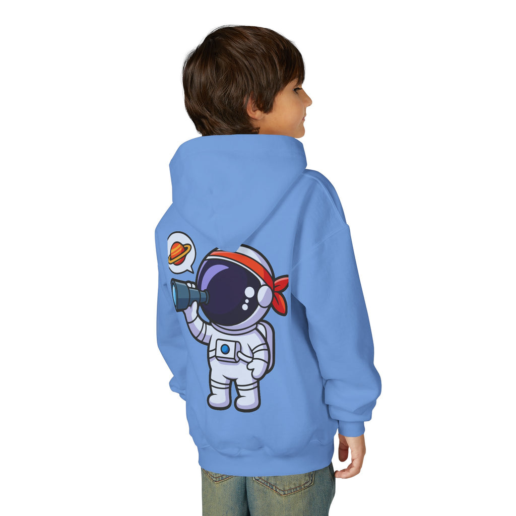Youth Heavy Blend Hooded Sweatshirt with American Peace Sign and Astronaut Graphic