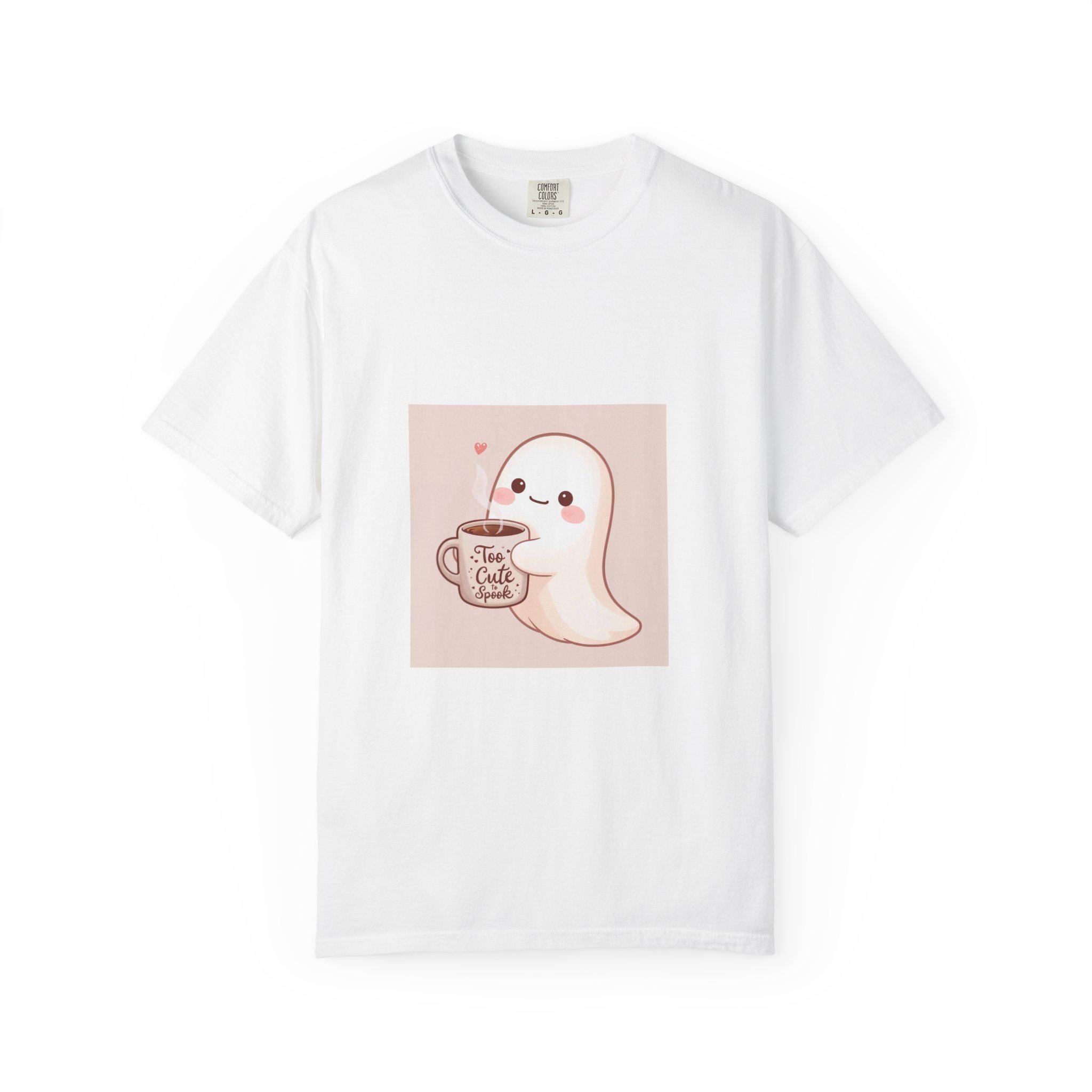 Kawaii Ghost T-shirt, Pastel Aesthetic Tee, Halloween Coffee Lover Gift, Funny Graphic Shirt, Mint Green Unisex Top, Cozy Fall Clothing,