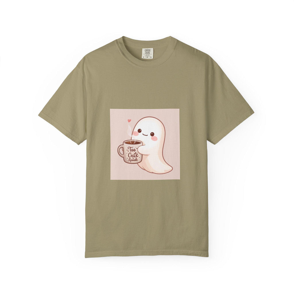Kawaii Ghost T-shirt, Pastel Aesthetic Tee, Halloween Coffee Lover Gift, Funny Graphic Shirt, Mint Green Unisex Top, Cozy Fall Clothing,