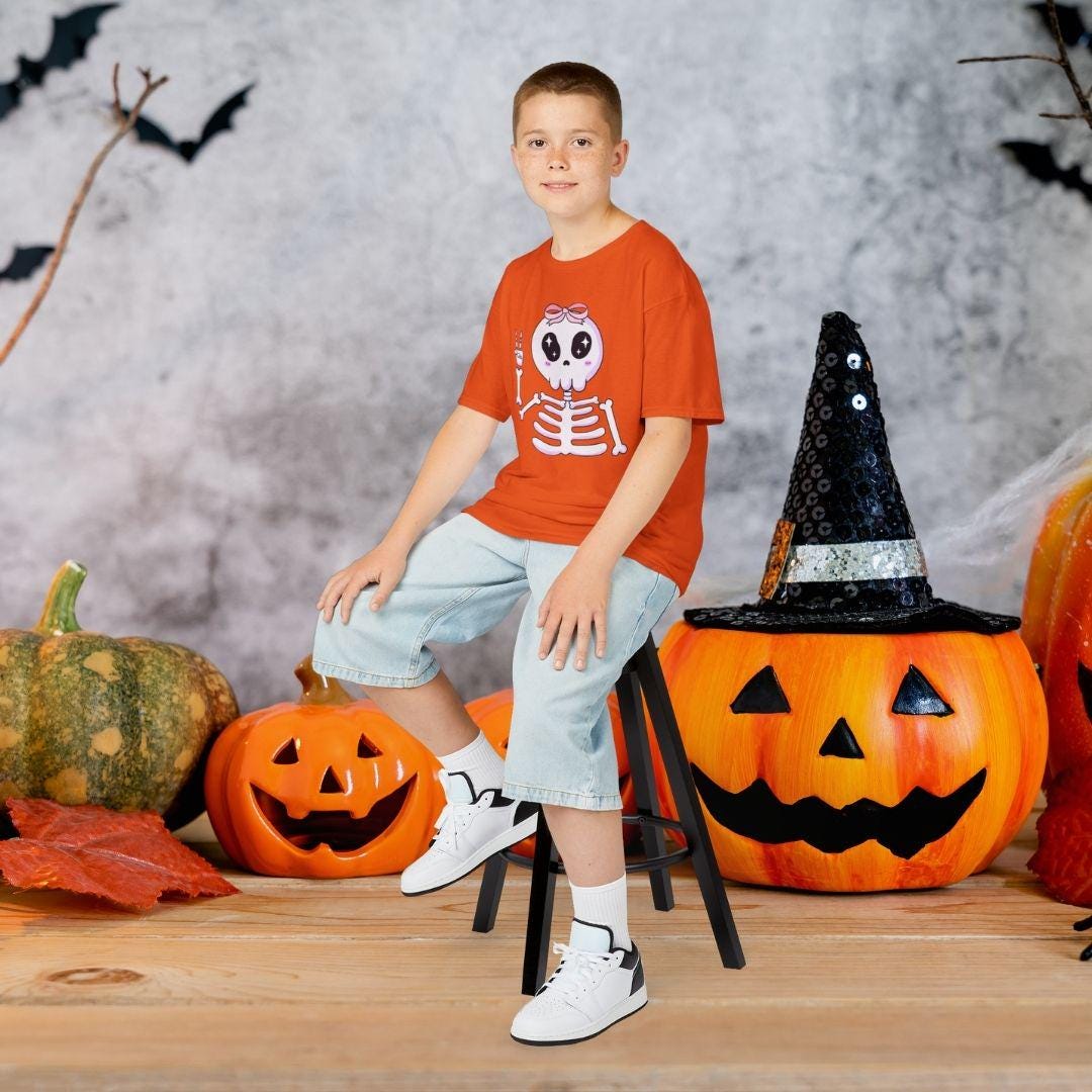 Cute Skeleton Kids Tee, Halloween Shirt, Gift for Kids, Fun Skeleton Design, Casual Kids Wear, Birthday Party Clothing