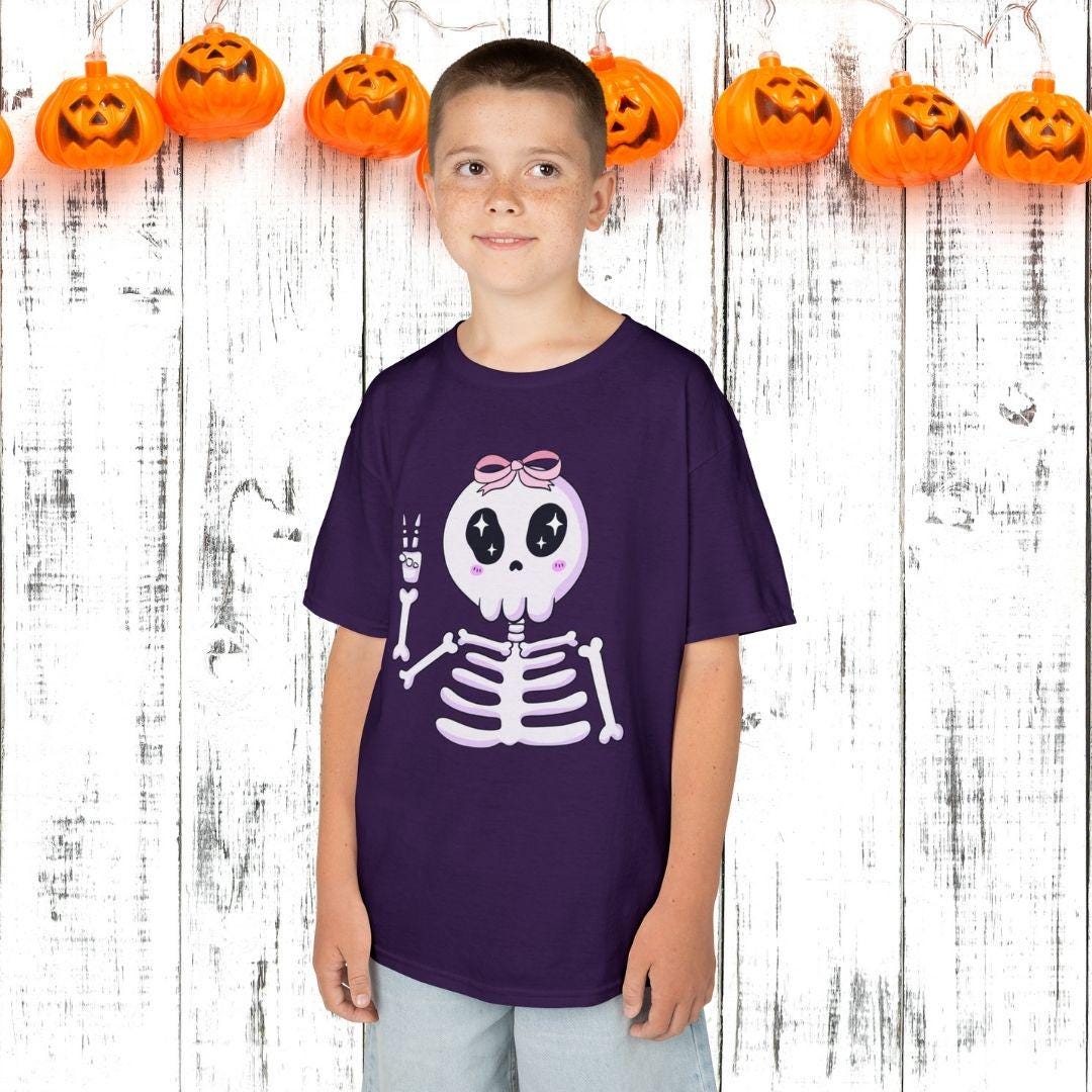 Cute Skeleton Kids Tee, Halloween Shirt, Gift for Kids, Fun Skeleton Design, Casual Kids Wear, Birthday Party Clothing
